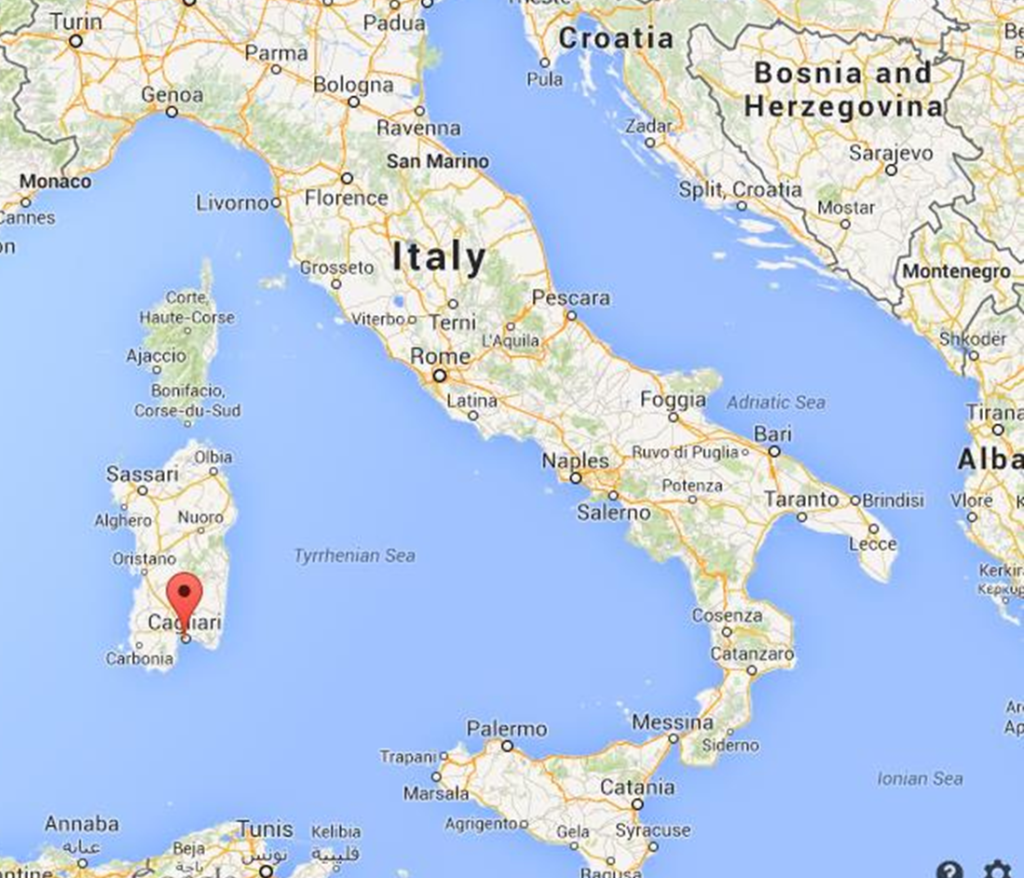 Sardinia's position in the map of Italy
