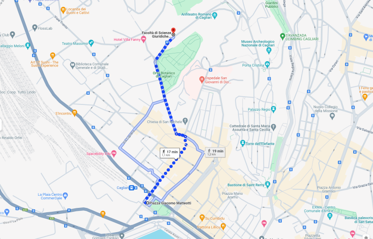 Walking route from Piazza Matteotti to the main conference